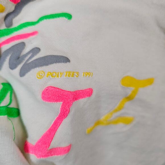 Vintage Neon Puff Paint Hawaii Printed Tourist Shirt Poly Tees 1991 XXXL 3XL - Picture 5 of 5